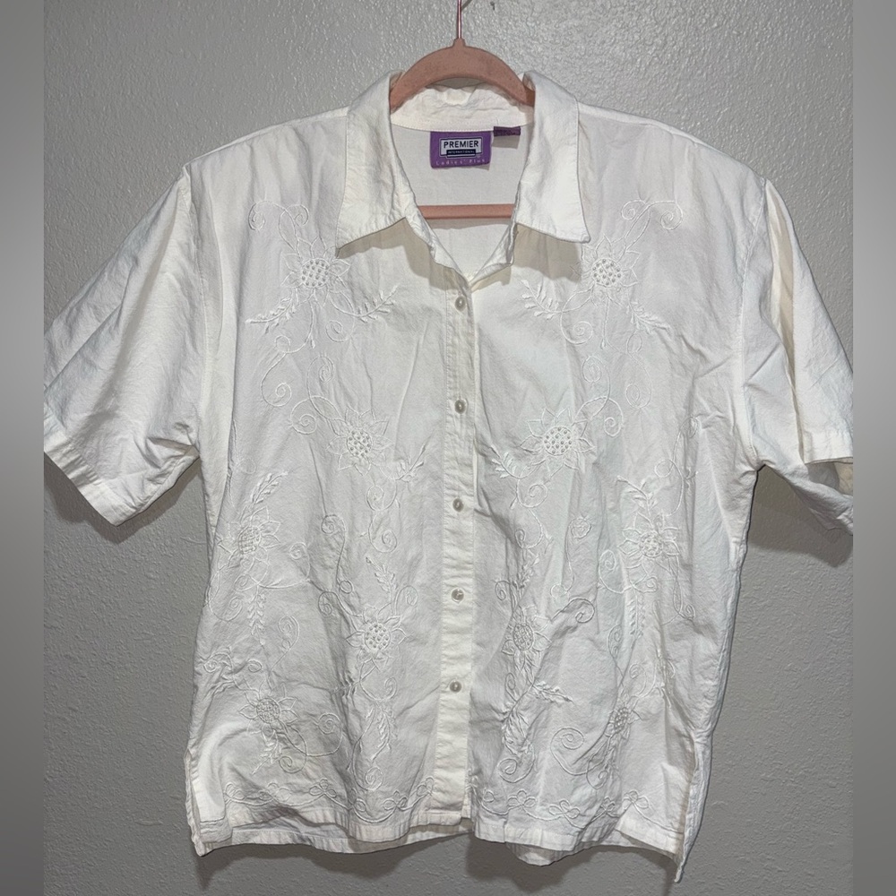 Classic White Embroidered Button Down Shirt
